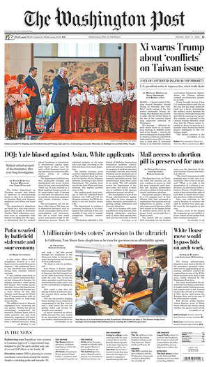 Prima pagina The Washington Post di oggi - Quotidiano estero