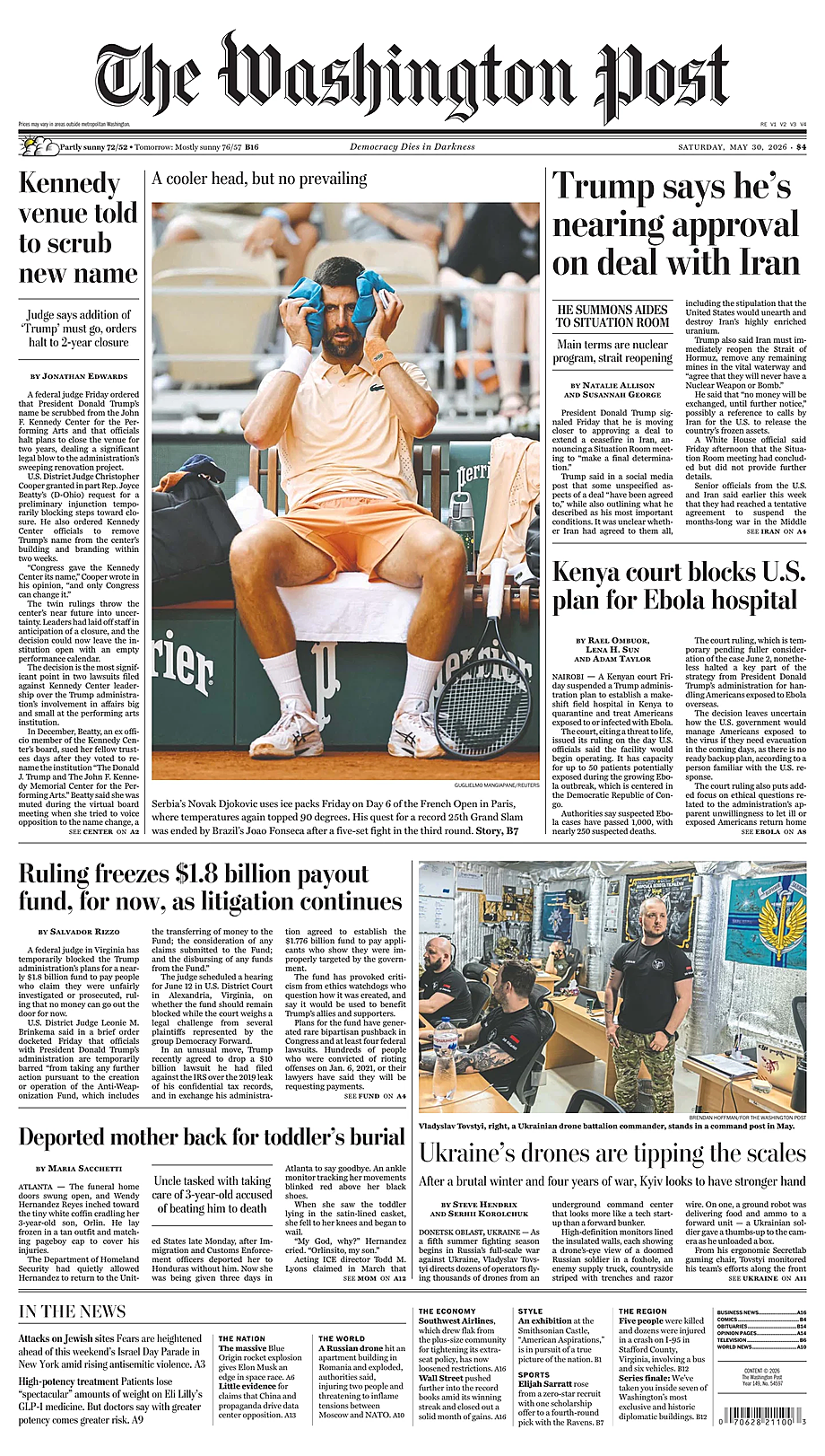 Prima pagina The Washington Post di oggi - Edicola 30 Maggio 2026