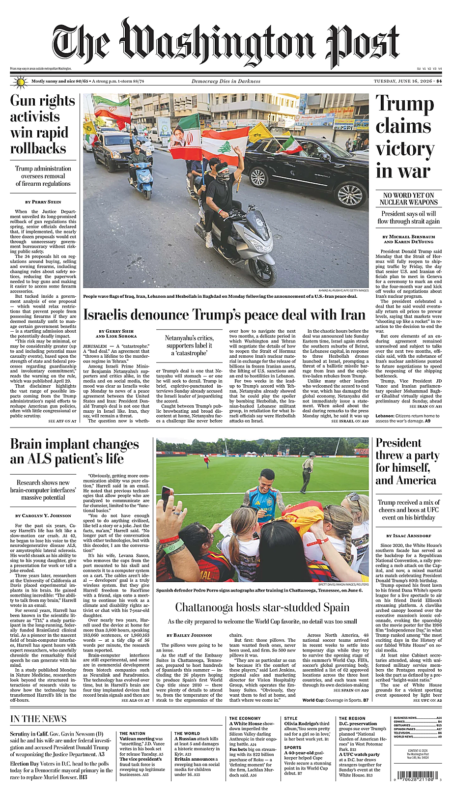Portada The Washington Post de hoy - Quiosco 16 junio 2026