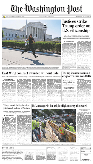 Prima pagina The Washington Post di oggi - Quotidiano estero
