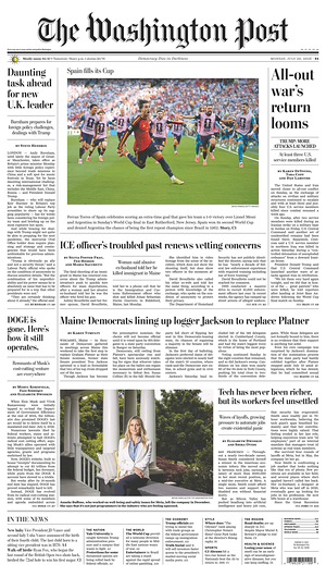 Prima pagina The Washington Post di oggi - Quotidiano estero