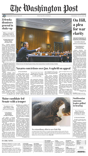 Prima pagina The Washington Post di oggi - Quotidiano estero