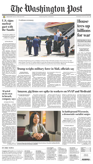 Prima pagina The Washington Post di oggi - Quotidiano estero