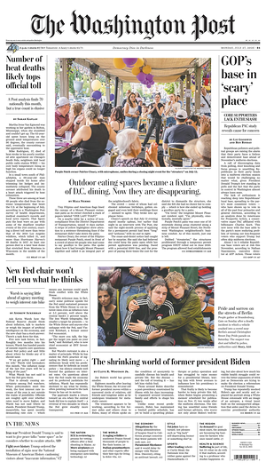 Prima pagina The Washington Post di oggi - Quotidiano estero