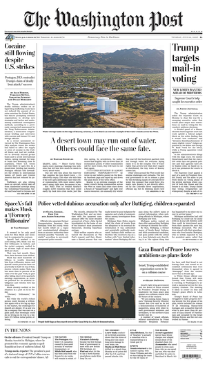 Prima pagina The Washington Post di oggi - Quotidiano estero