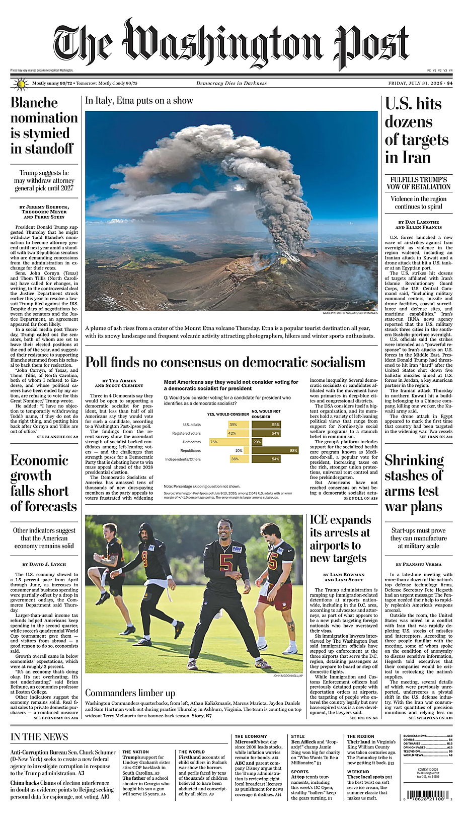 Portada The Washington Post de hoy - Quiosco 31 julio 2026