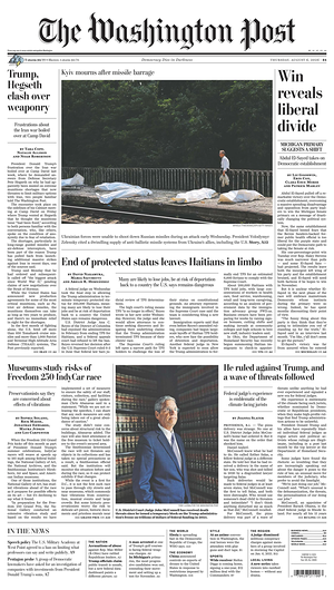 Prima pagina The Washington Post di oggi - Quotidiano estero