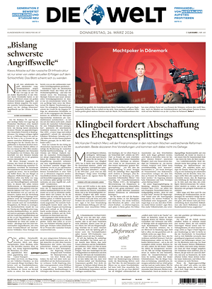 Prima pagina Die Welt di oggi - Quotidiano estero