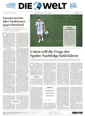 Prima pagina Die Welt di oggi - Quotidiano estero