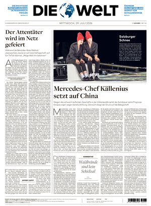 Prima pagina Die Welt di oggi - Quotidiano estero