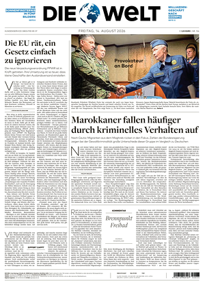Prima pagina Die Welt di oggi - Quotidiano estero