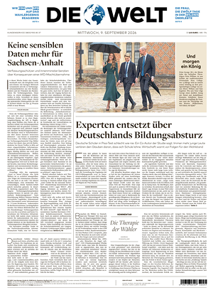 Prima pagina Die Welt di oggi - Quotidiano estero