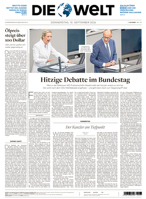 Prima pagina Die Welt di oggi - Quotidiano estero
