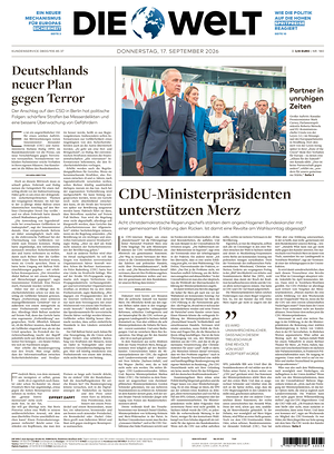 Prima pagina Die Welt di oggi - Quotidiano estero
