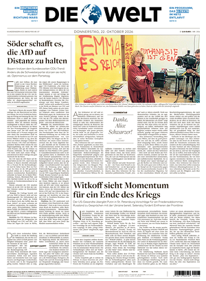 Prima pagina Die Welt di oggi - Quotidiano estero