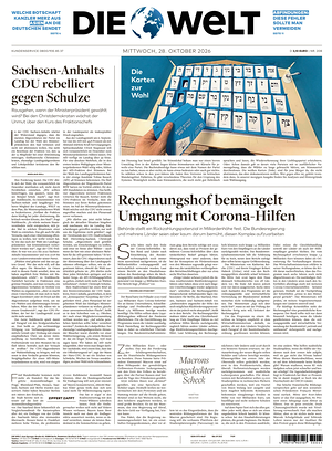 Prima pagina Die Welt di oggi - Quotidiano estero