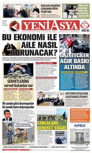Bugünkü Yeni Asya birinci sayfası - ulusal gazeteler gazetesi