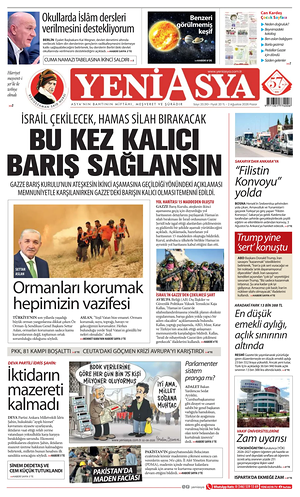 Bugünkü Yeni Asya manşeti ve ilk sayfası - ulusal gazetesi