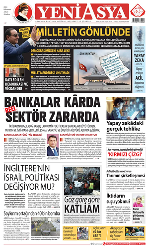 Bugünkü Yeni Asya manşeti ve ilk sayfası - ulusal gazetesi